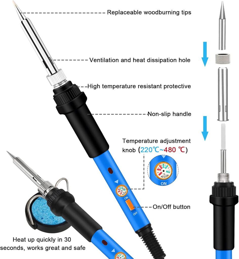 116pcs Wood Burning Kit, Professional Wood Burning Tool with Soldering, DIY Creative Tools Adjustable Temperature 220~480℃ Wood Burner Soldering Pen for Embossing/Carving/Soldering  Pyrography