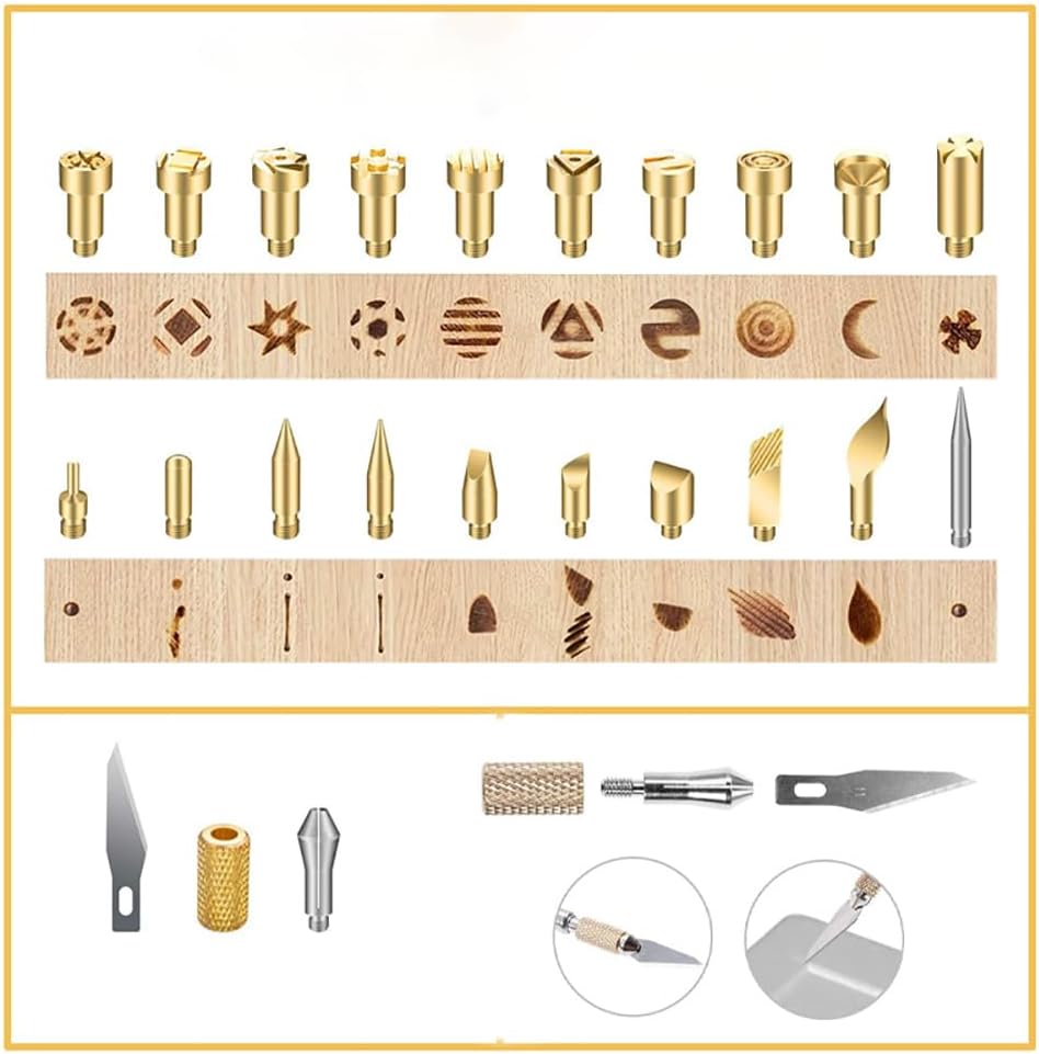 1Set Wood Burning Carving Iron Tip Tools 23 Pieces Woodburning Tips Pyrography Tips Electric Soldering Iron Tips Wood Burning Tool Kit for Woodworking Leather Engraving Lettering Pattern Making