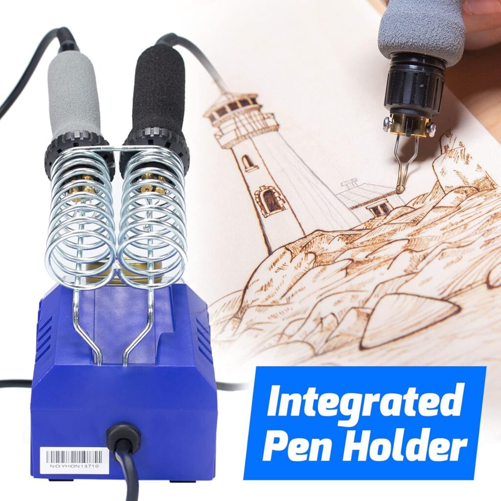 939D-VI Dual Pen Wood Burning Kit 250-750℃/482-1382℉ A/B Toggle Wood Burning Tool with 2 Detachable Pens, 20 Wood burner Tips, Dual-Barrel Holder. Suitable for Pyrography, Leather Burning Kit