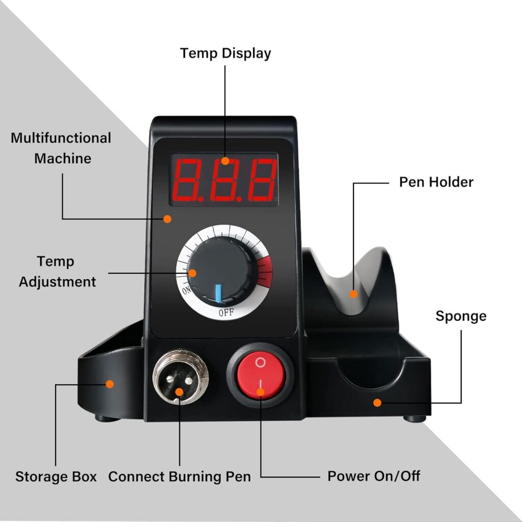 FIRElood Pyrography Wood Burning Kit Professional Upgraded Wood Burner Tool Pyrography Machine, Digital Temperature Adjustment with 10 Woodburning Wire Nibs Tips (LH45-1)