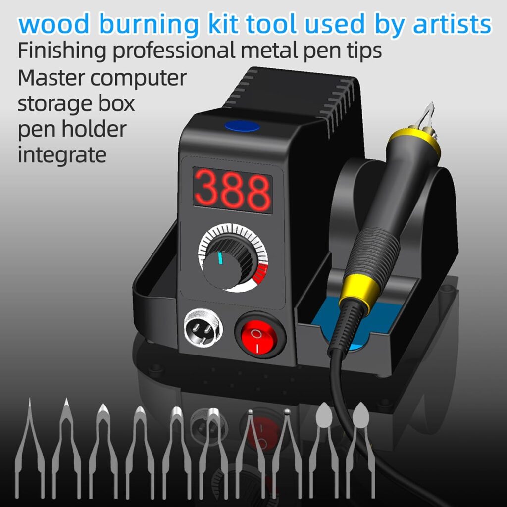 FIRElood Pyrography Wood Burning Kit Professional Upgraded Wood Burner Tool Pyrography Machine, Digital Temperature Adjustment with 10 Woodburning Wire Nibs Tips (LH45-1)