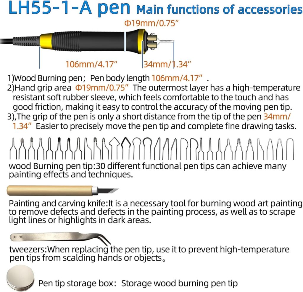 LH20 Wood Burning Kit,Wood Burning Tool, Adjustable Temperature Wood Burner Kit,professional wood burning kit for Adults Beginners Craft,pyrography pen Comes With 30Pyrography Wire Tips