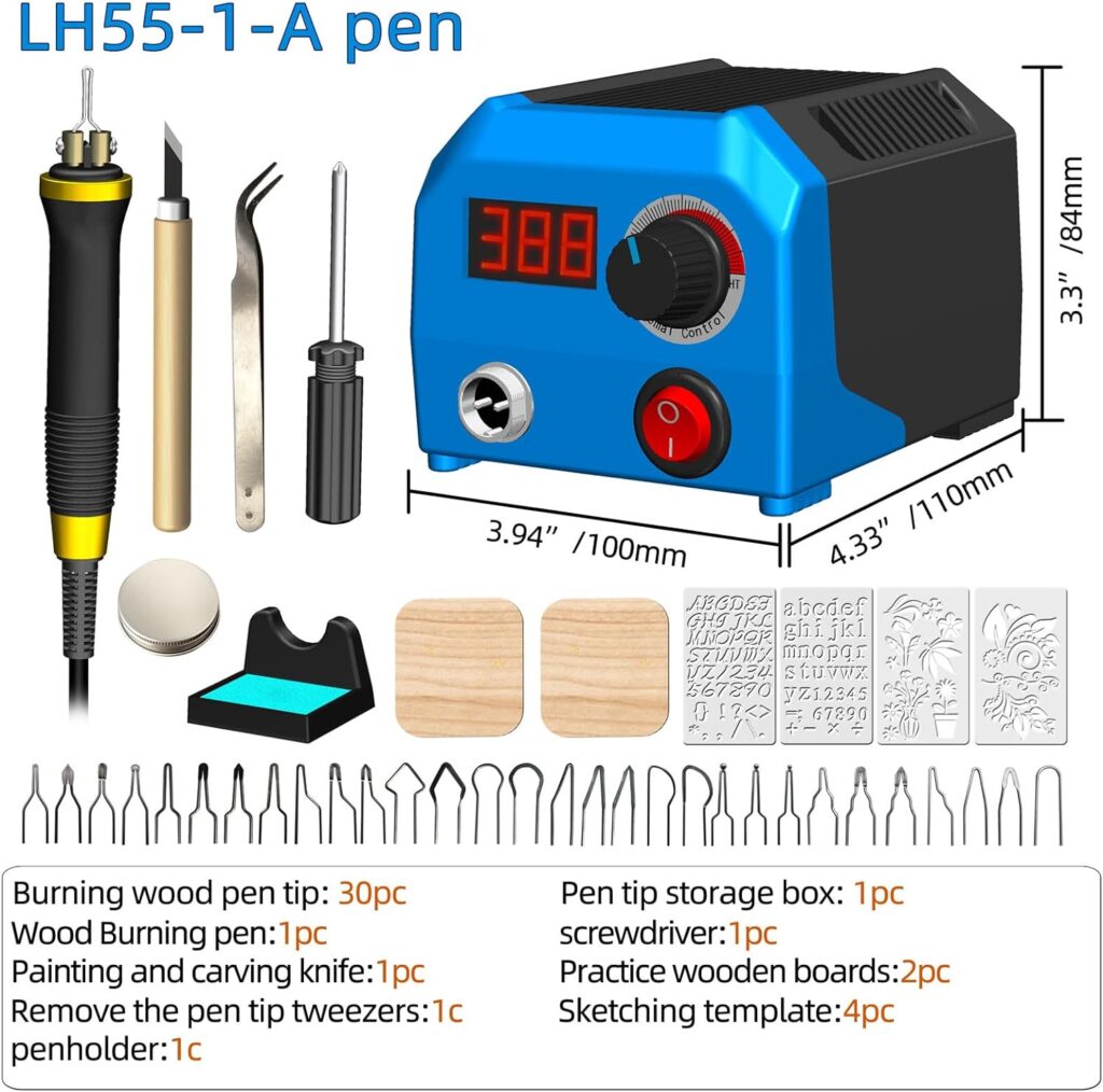 LH55-1 wood burning kit,wood burning tool,digitally adjustable temperature wood burner kit,professional wood burner tool kit for adults beginners craft,pyrography pen (LH55-A pen)