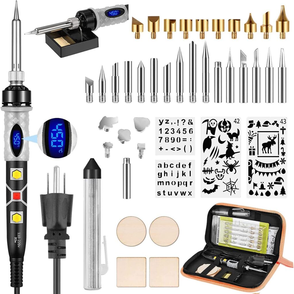 Pyrography Pen Kit 43Pcs, Soldering Iron Kit, Wood Burning Kit 80W with Adjustable Temperature 200~450℃, DIY Tool Set for Embossing/Carving/Soldering/Pyrography