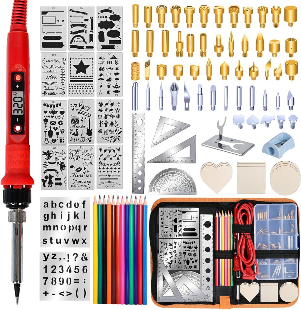 Wood Burning Kit-Wood Burning Tool Set with Digital LCD Display Pyrography Pen Adjustable Temperature and Embossing/Carving/Soldering/Engraving Tips for Wooden Crafts