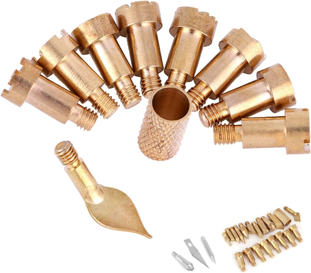 Wood Burning Tips, 23Pcs Craft Wood Burning Pen Tips, Soldering Brass Pen Tips Stencil Soldering Pyrography Working Carving