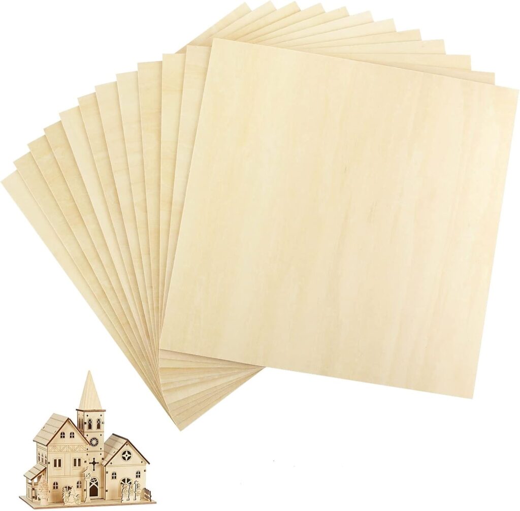 12Pcs 12x12x1/16 Basswood Sheets, Unfinished Basswood Sheets, Plywood Sheet for Arts and Crafts, Painting, Pyrography, Wood Engraving, Wood Burning, Laser, Architectural Models