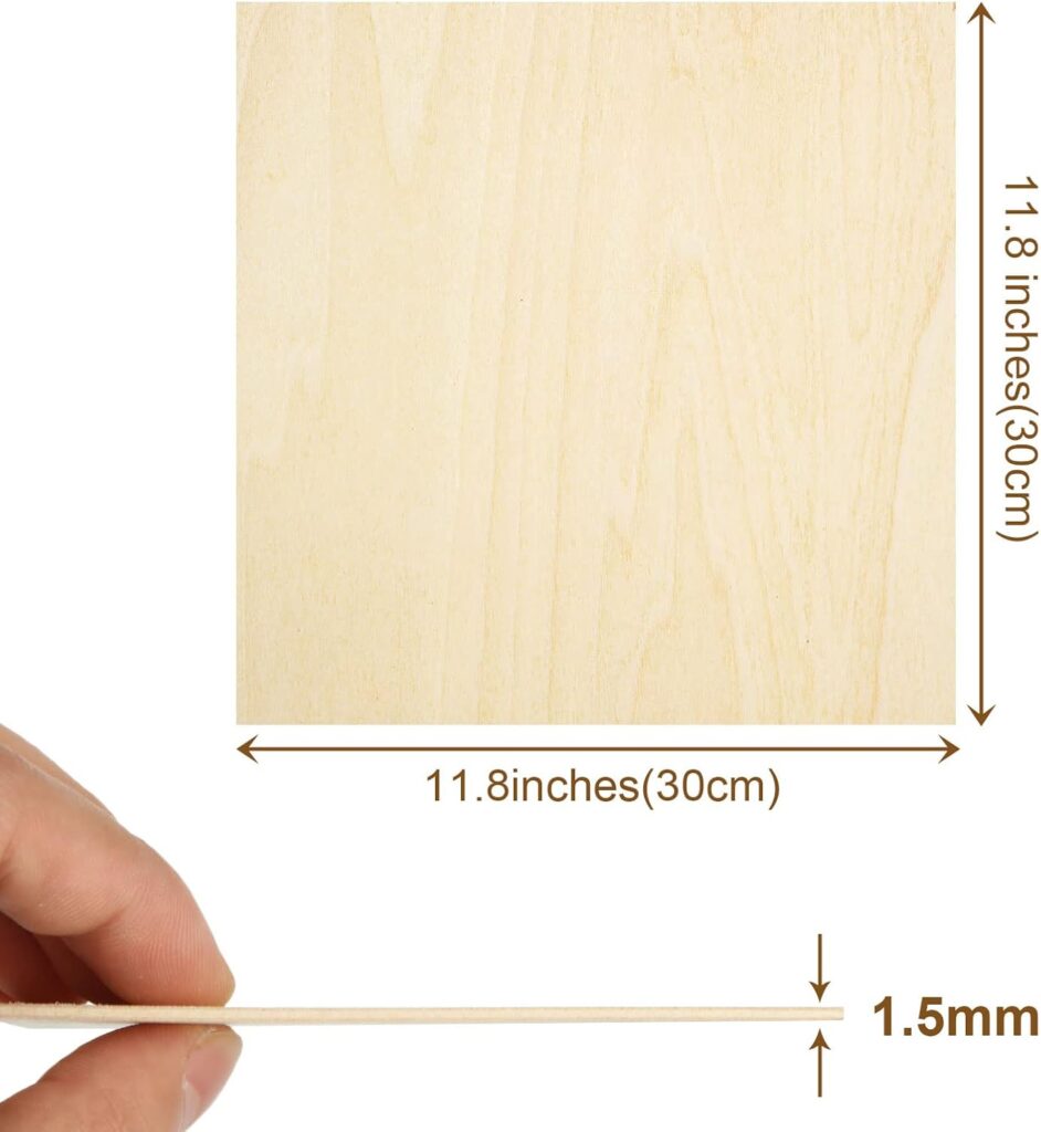 12Pcs 12x12x1/16 Basswood Sheets, Unfinished Basswood Sheets, Plywood Sheet for Arts and Crafts, Painting, Pyrography, Wood Engraving, Wood Burning, Laser, Architectural Models