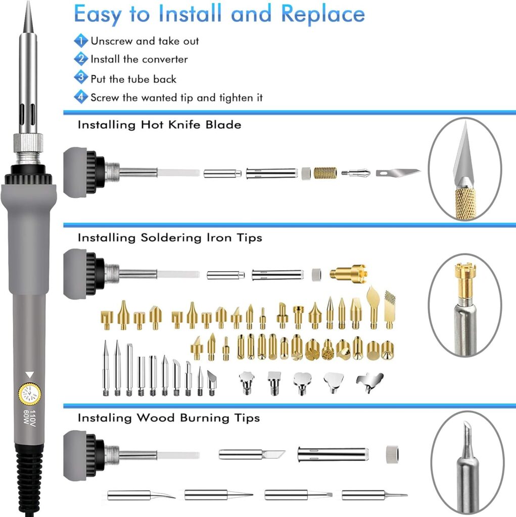 137PCS Wood burning Kit, DIY Creative Tool Set Soldering Woodburning Pen with Adjustable Temperature and Wood Piece for Embossing Carving Tips