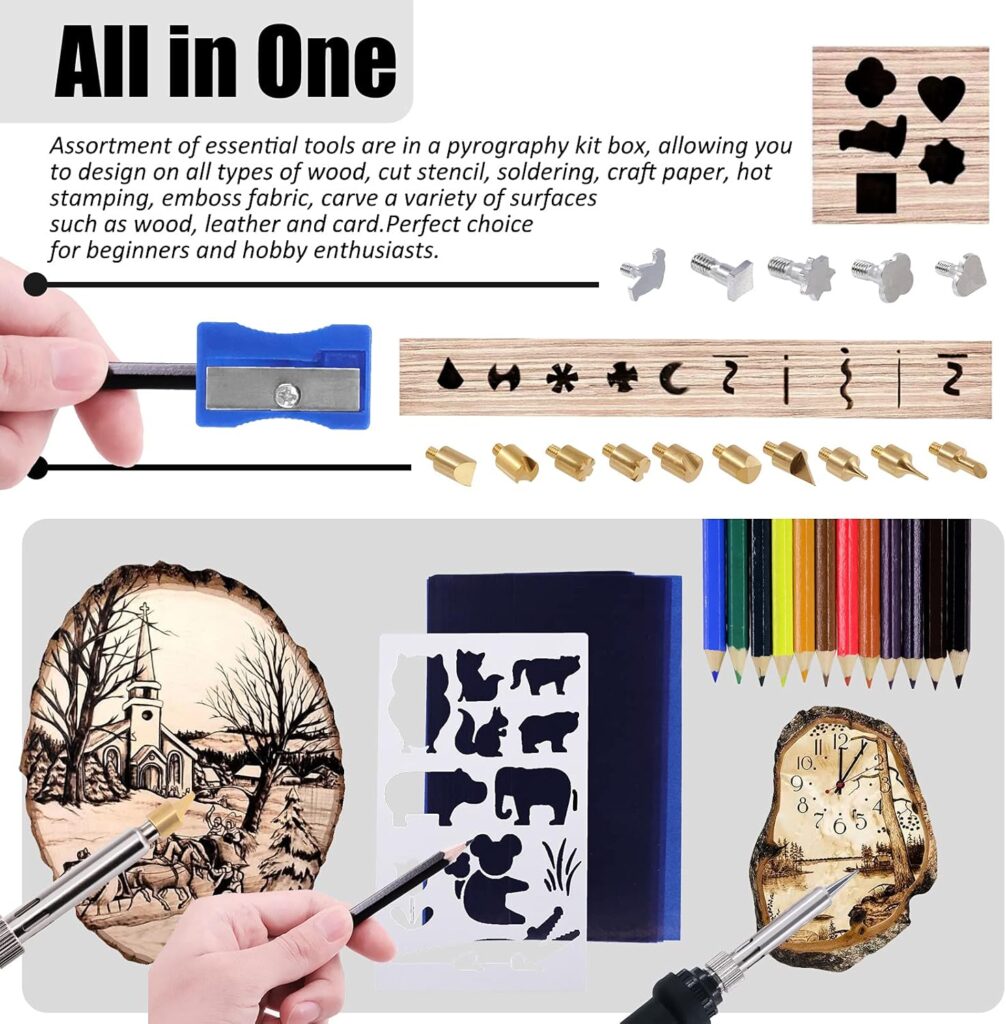 172Pcs Wood Burning Kit, Professional Adjustable Temperature Pyrography Wood-Burning Pen with Soldering Iron Tips, Woodburning Tool Accessories for Embossing Carving Soldering