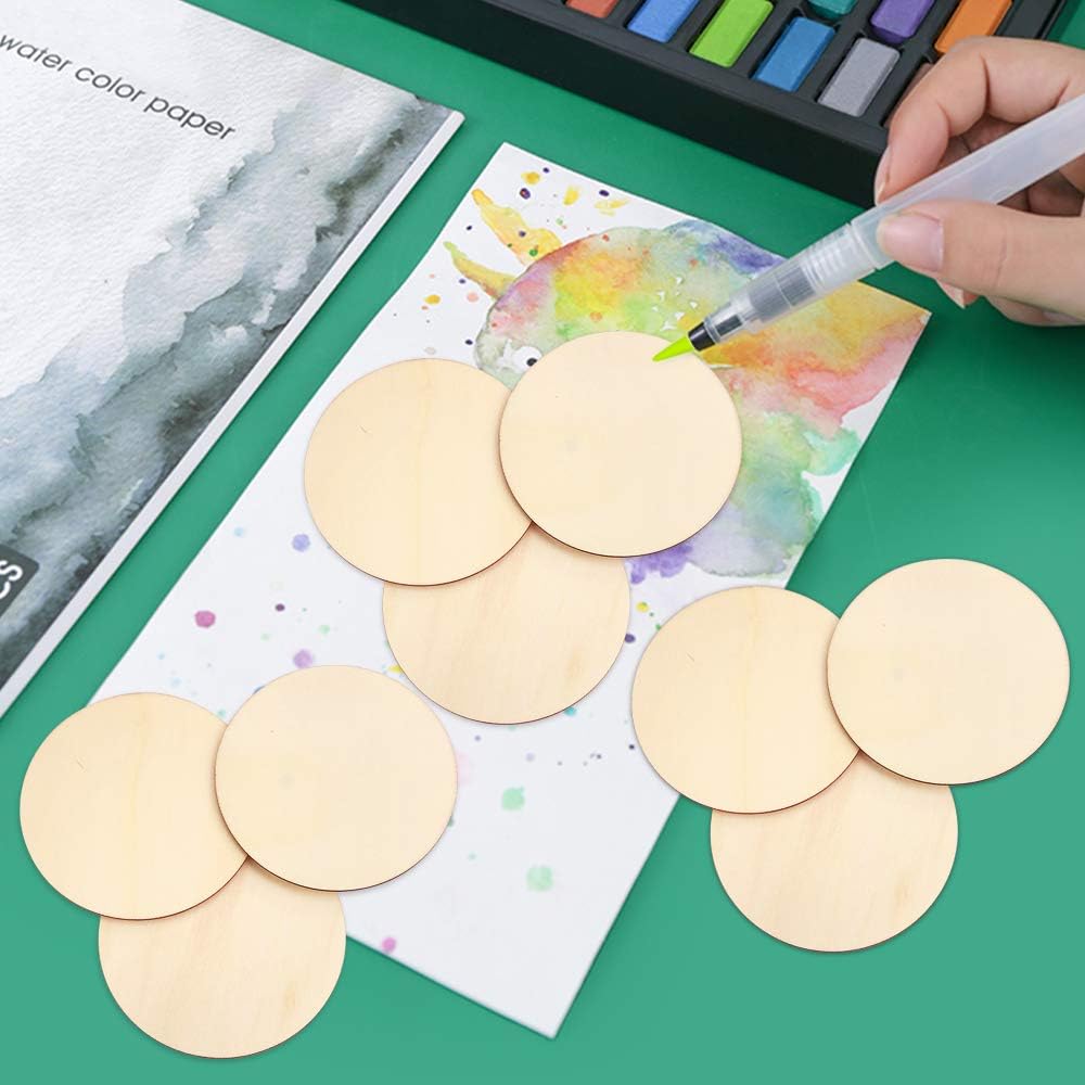 72 PCS 4 Inch Unfinished Wood Circles Pieces,Natural Blank Wood Round Slices Cutouts for Christmas,Pyrography,Painting,Staining,DIY Crafts and Home Decorations(10cm in Diameter)