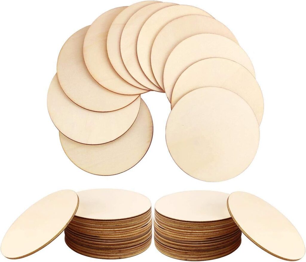 72 PCS 4 Inch Unfinished Wood Circles Pieces,Natural Blank Wood Round Slices Cutouts for Christmas,Pyrography,Painting,Staining,DIY Crafts and Home Decorations(10cm in Diameter)