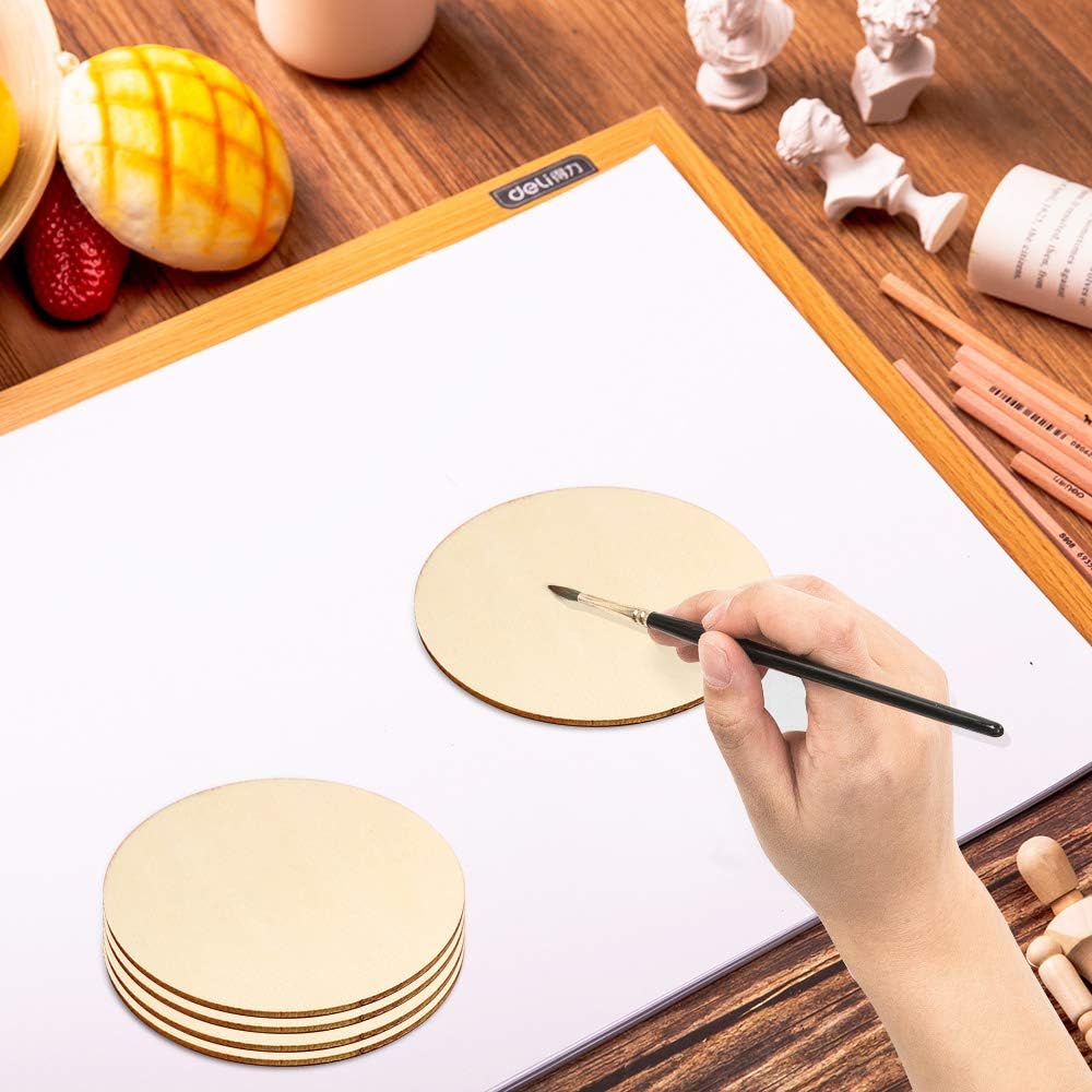 72 PCS 4 Inch Unfinished Wood Circles Pieces,Natural Blank Wood Round Slices Cutouts for Christmas,Pyrography,Painting,Staining,DIY Crafts and Home Decorations(10cm in Diameter)