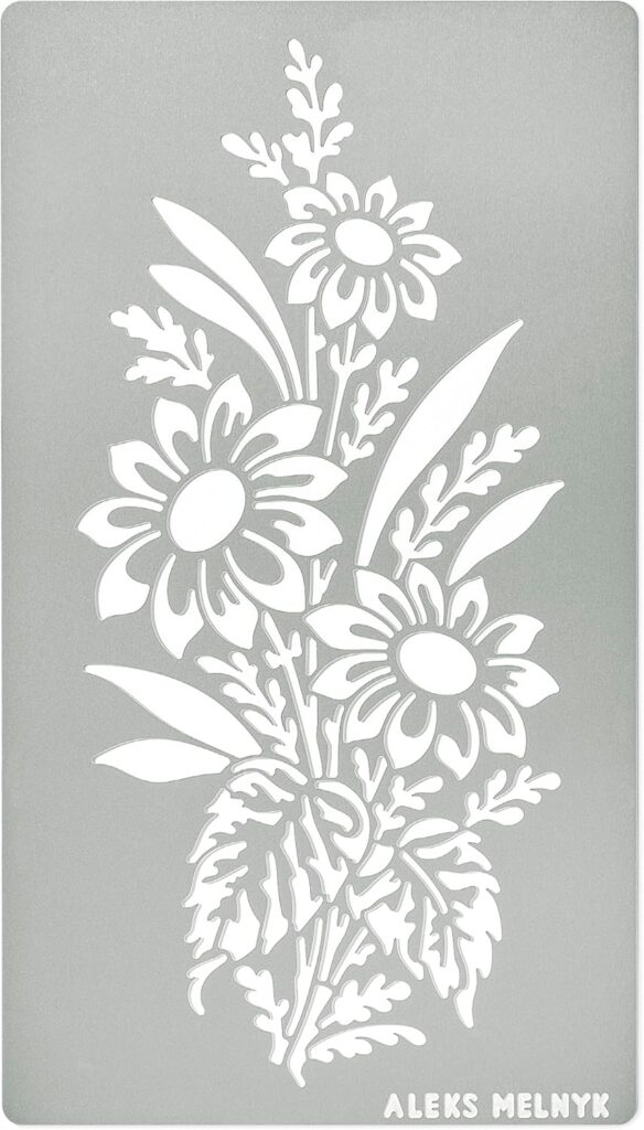 Aleks Melnyk No.273 Metal Stencil, Sunflower in a Bouquet with Wildflowers, Leaf Blossom, Small Stencil, 1 PCS, Template for Wood Burning, Engraving, Crafting, Scrapbook, Art