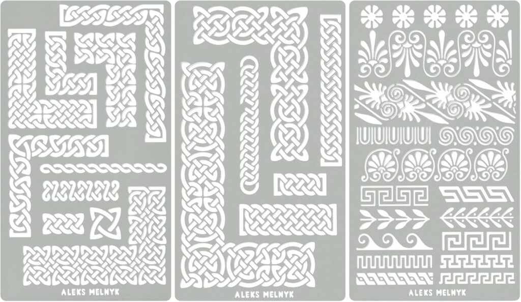 Aleks Melnyk No.36 Small Border Stencils for Bullet Journaling, Greek Key Stencils, Celtic Knot, Ornate Viking Stencils, Steel Journal Stencils, Metal Stencils for Engraving, Pyrography, Wood Burning