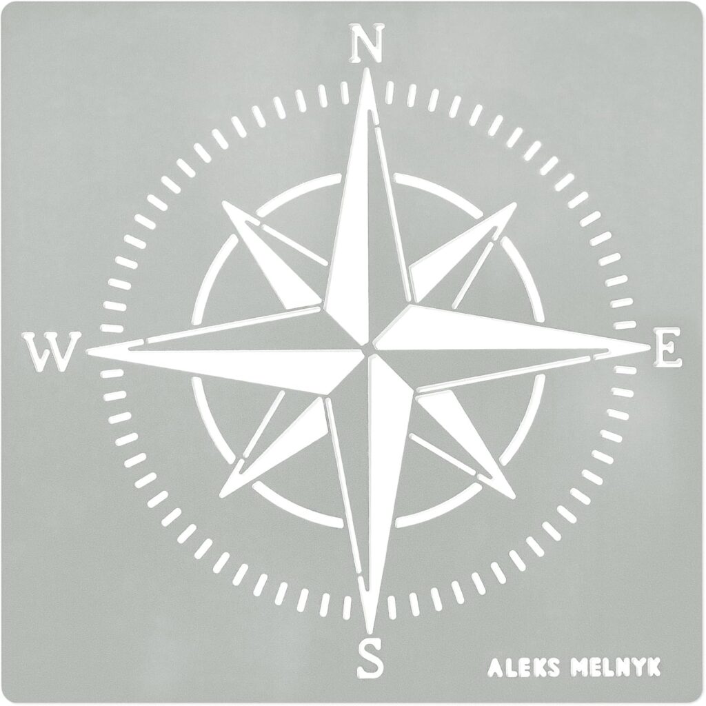 Aleks Melnyk No.72 Compass Rose Metal Stencil Small, Nautical Stencil for Painting on Wood, Stainless Steel Template Craft Wood Burning, Pyrography, Painting and Engraving, Patterns