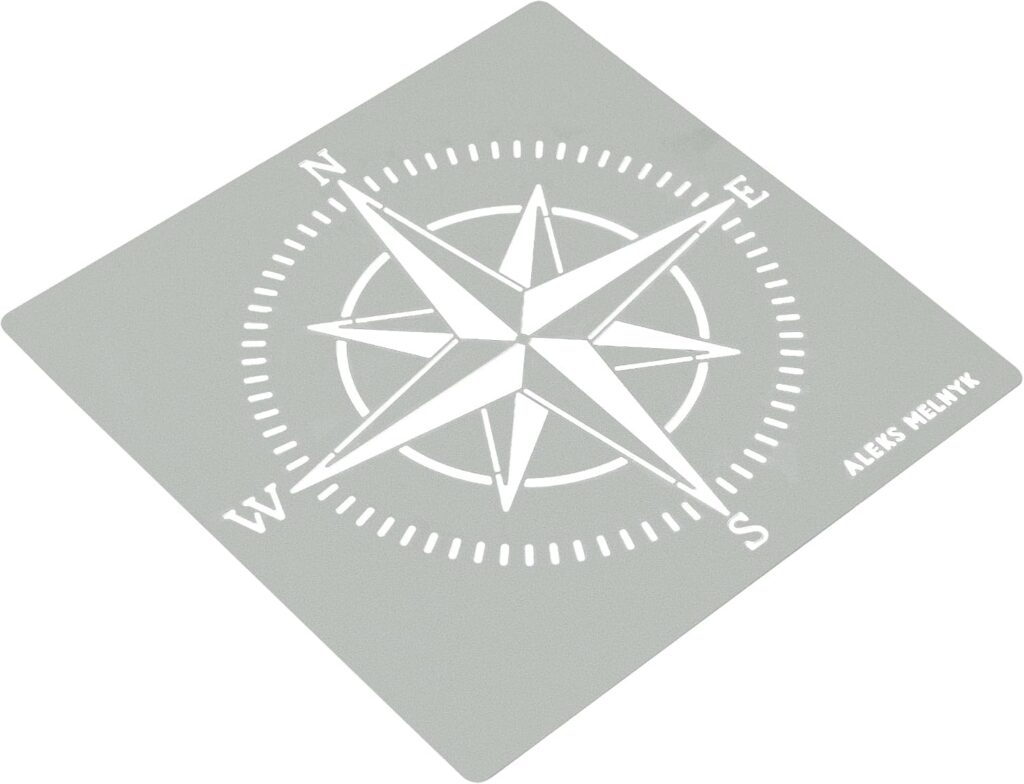 Aleks Melnyk No.72 Compass Rose Metal Stencil Small, Nautical Stencil for Painting on Wood, Stainless Steel Template Craft Wood Burning, Pyrography, Painting and Engraving, Patterns