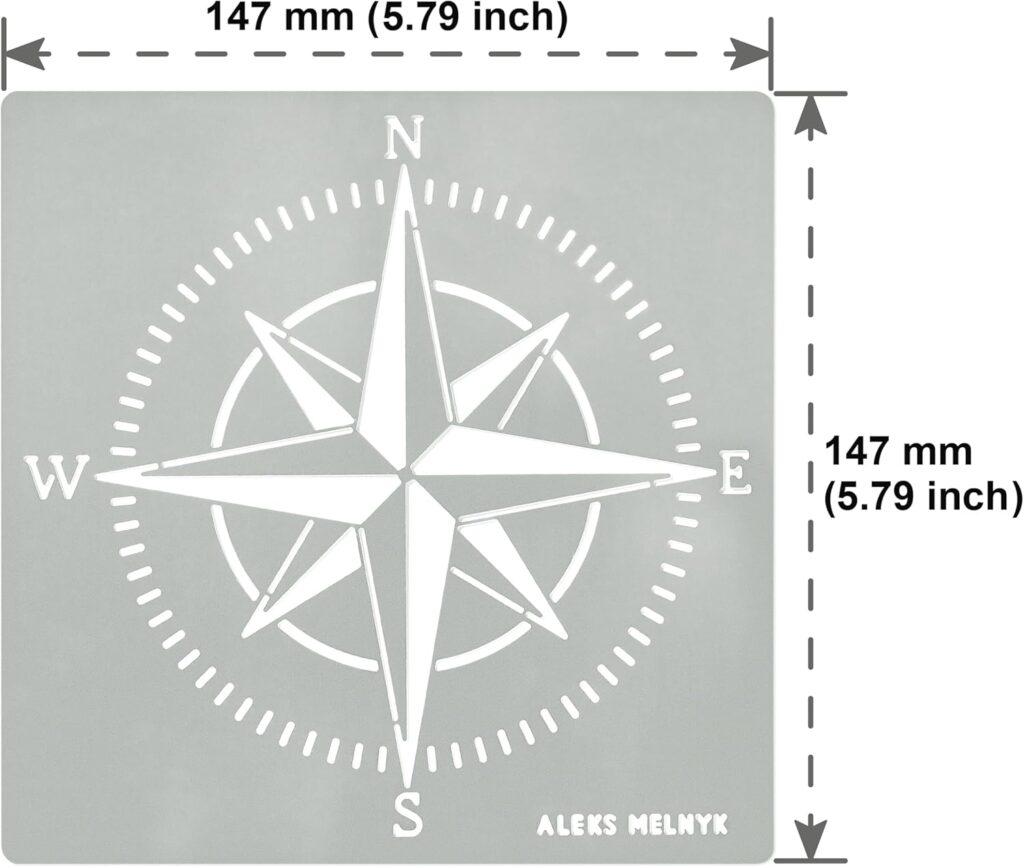 Aleks Melnyk No.72 Compass Rose Metal Stencil Small, Nautical Stencil for Painting on Wood, Stainless Steel Template Craft Wood Burning, Pyrography, Painting and Engraving, Patterns