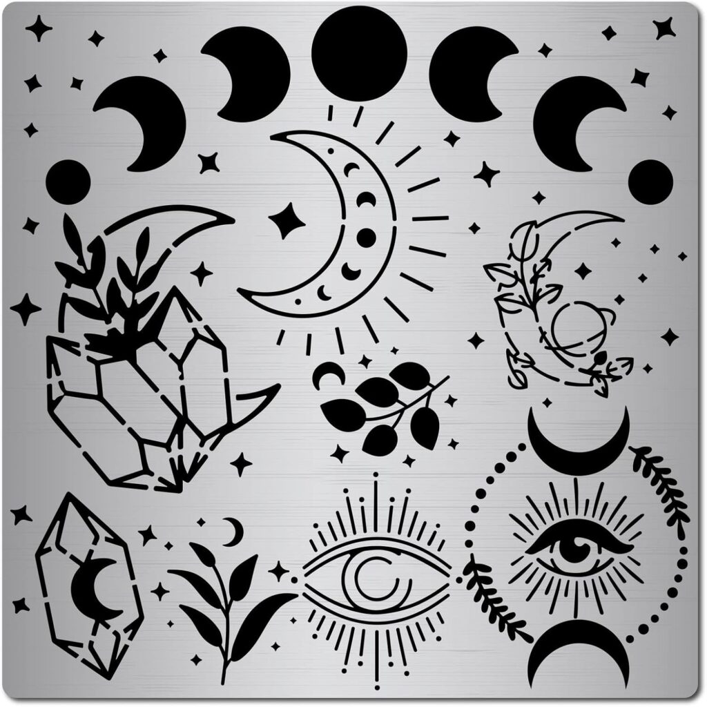 GORGECRAFT 6.3 Inch Metal Moon Phase Stencil Stainless Steel Template Reusable Stencils Journal Tool for Painting on Wood Burning Pyrography Engraving Canvas Decor Home DIY Craft Scrapbooking