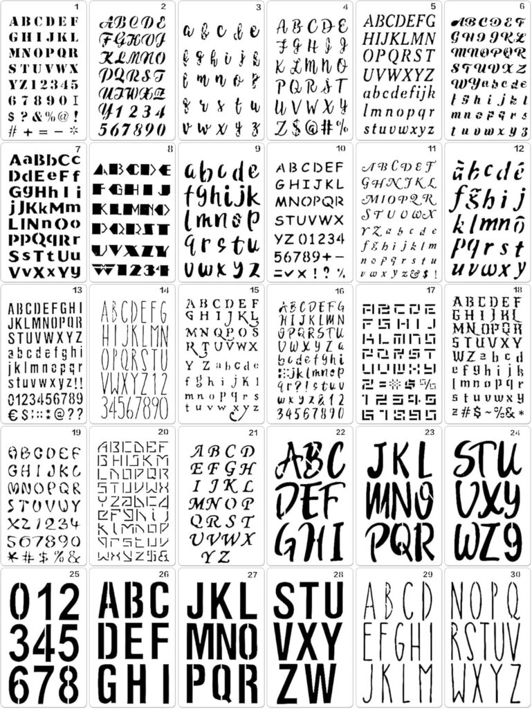 Tenare 30 Pcs Letter Stencil for Painting 4 x 7 Inch Alphabet Journal Stencil Reusable Plastic Letter and Number Stencil Font Template for Journal Notebook Diary Scrapbook Decor (Assorted Style)