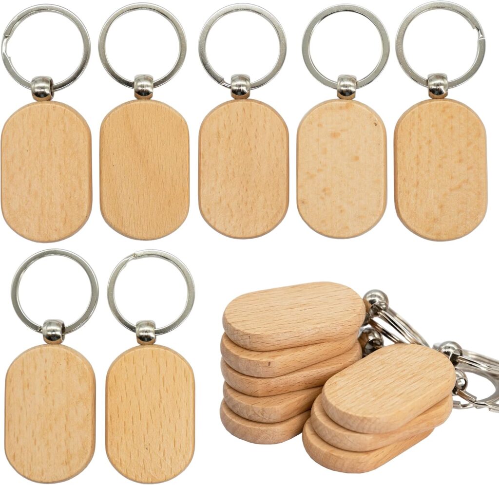 TFoRibbon Blank Wooden Key Tag Key Chain Rectangle Wood Engraving Blanks 20 Pack