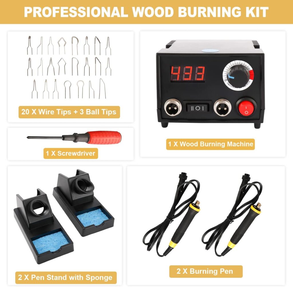 Toolly 110V 60W Professional Wood Burning Kit, Pyrography Machine with 2 Woodburners for Wood Burning Pyrography with 23 Wire Nibs Tips Including Ball Tips