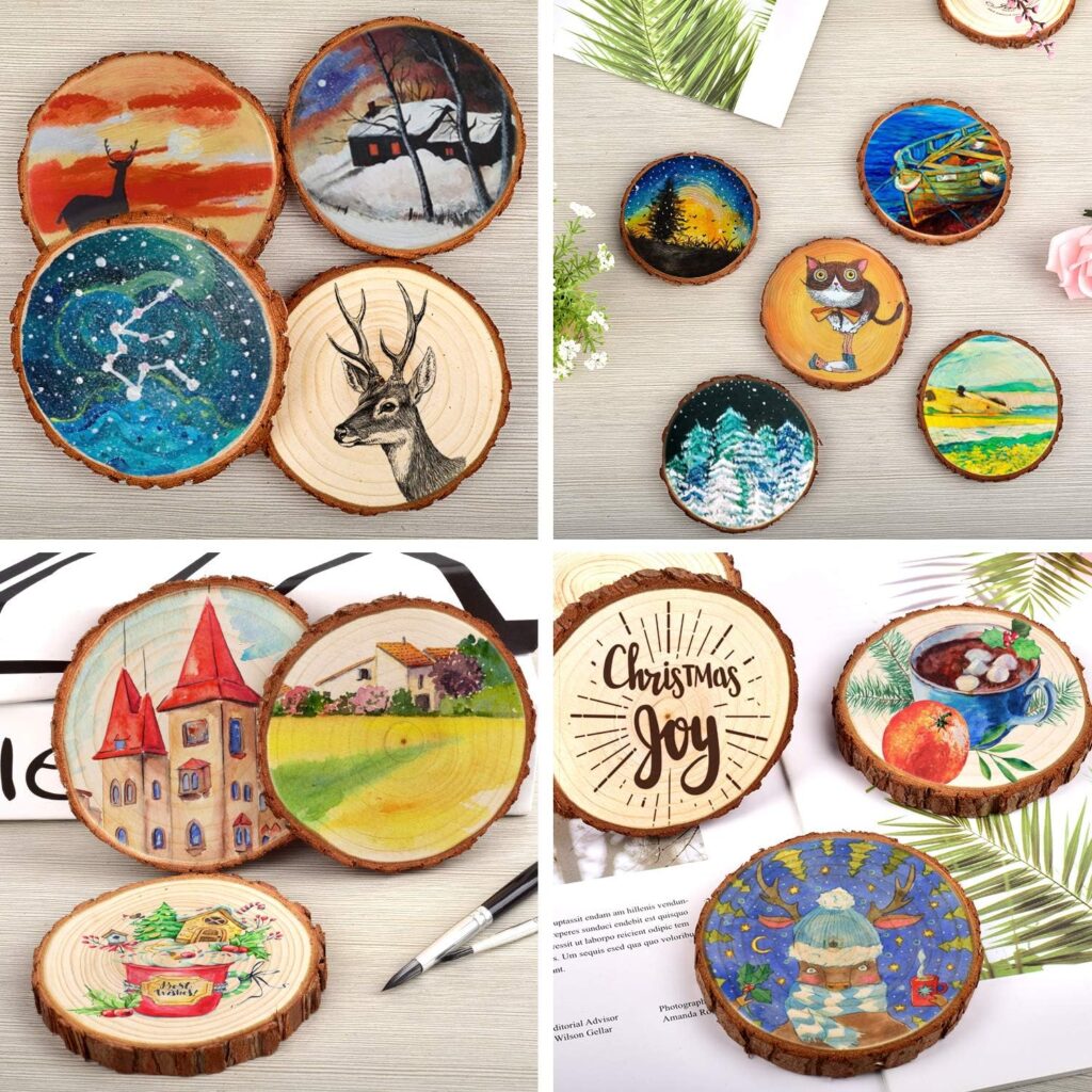 Unfinished Natural Wood Slices with Bark - 20 Pcs 3.5-4 inch Wood Craft kit, DIY Kids Arts and Crafts Coasters Christmas Ornaments Rustic Wedding Decorations