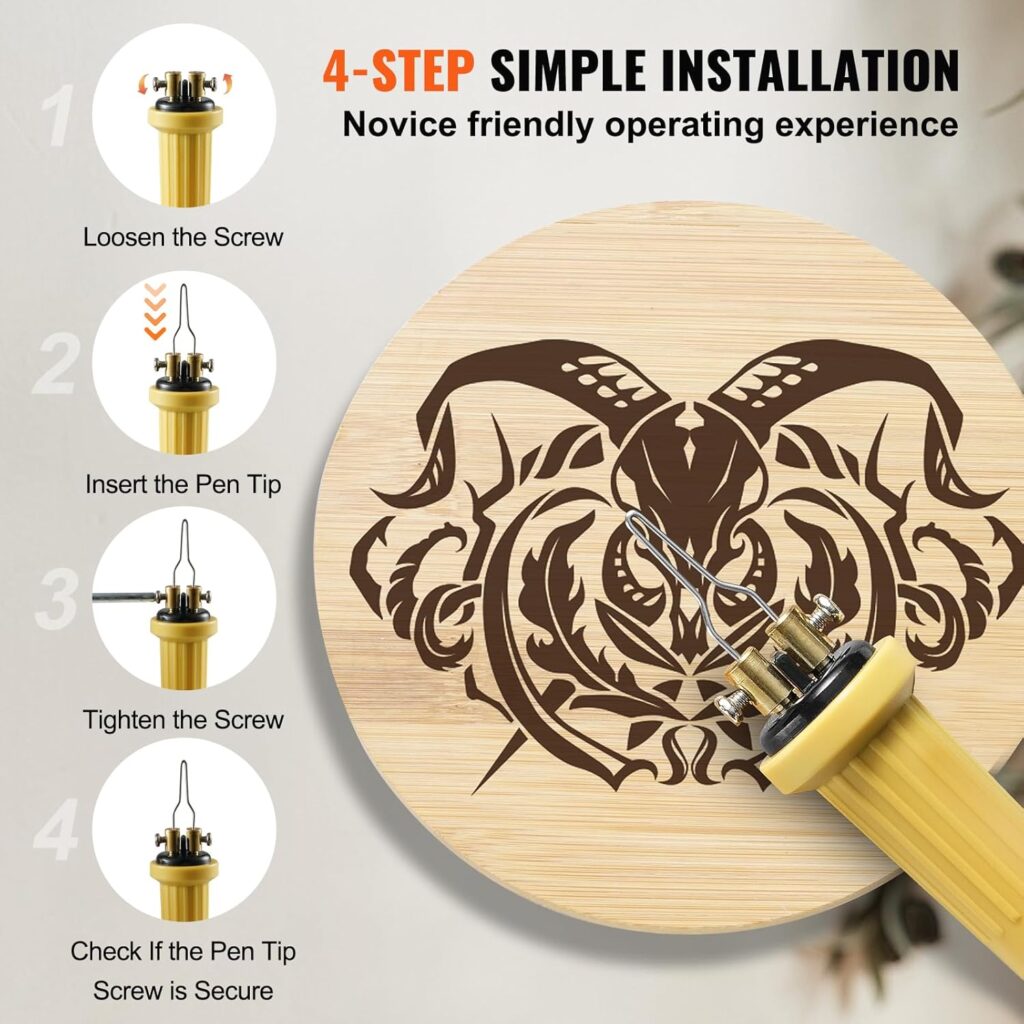 VEVOR Wood Burning Kit, Adjustable 200-700°C, Dual Port with Display, 1 Pyrography Pens, 23 Wire Nibs, Pen Holder, Wood Chips, Screwdriver, Tweezers, Knife, Sponge