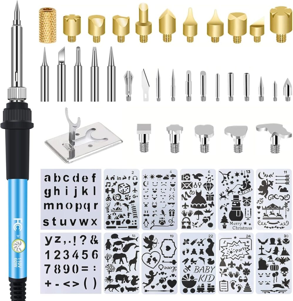 Wood Burning Kit, Wood Burning Tool Adjustable Temperature Woodburning Pyrography Pen Kit for Adults 46 Pcs Blue