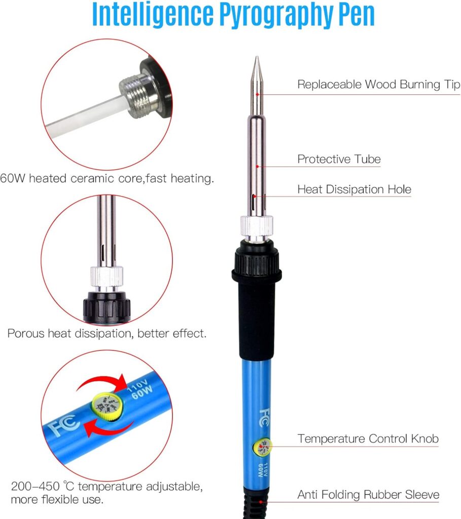 Wood Burning Tool,SIUKE 39 Pieces Wood Burning Tool Kit Pyrography Pen Adjustable Temperature from 200-450℃ for Beginners Adults Wood Burning Carving Embossing Soldering