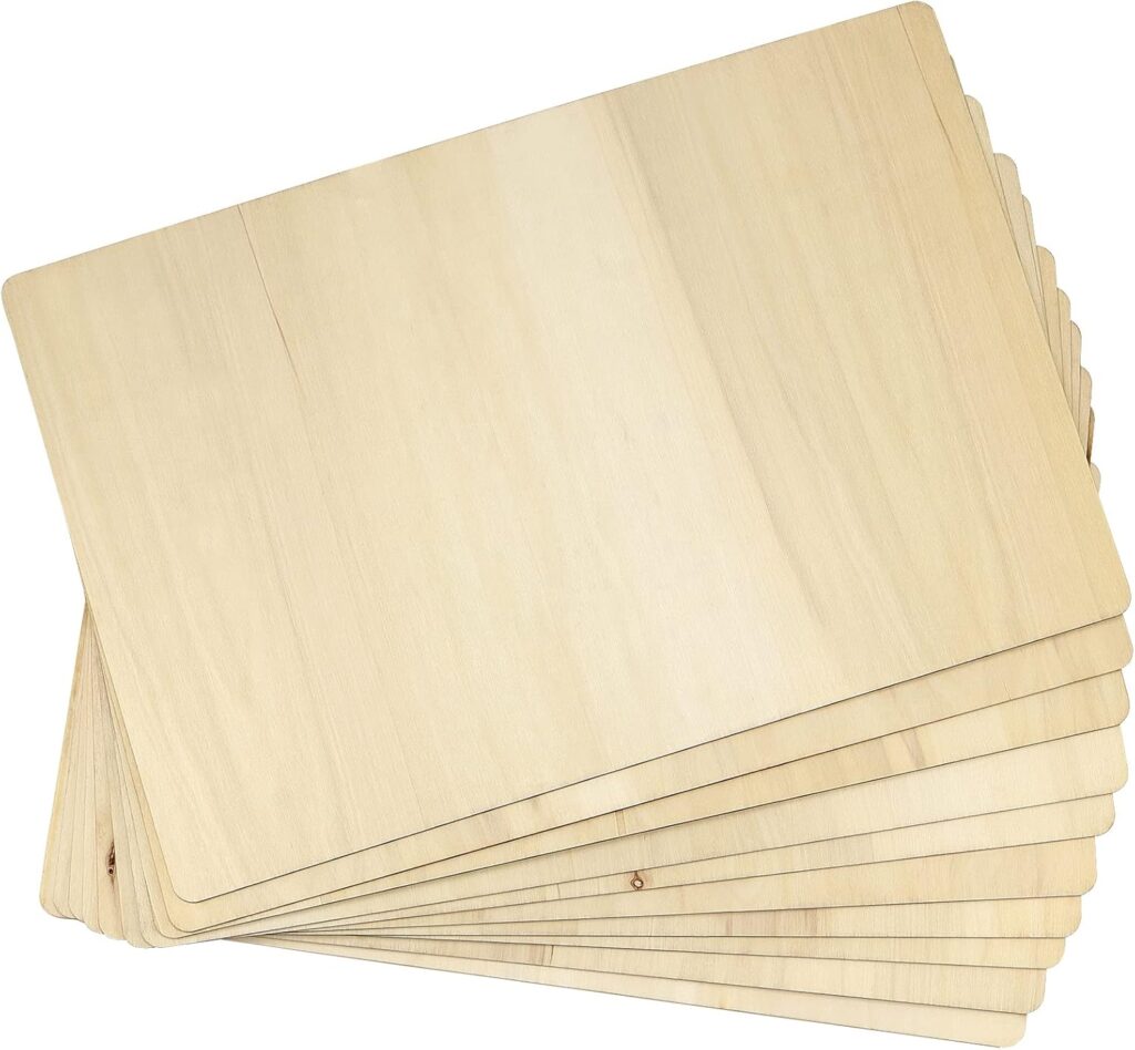 10 PCS 18 x 12 Inch Rectangle Unfinished Wood Pieces, Large Rectangle Plywood Board, 3mm Poplar Plywood Rectangle Wooden Cutouts for Crafts, Laser Projects, Pyrography, Painting