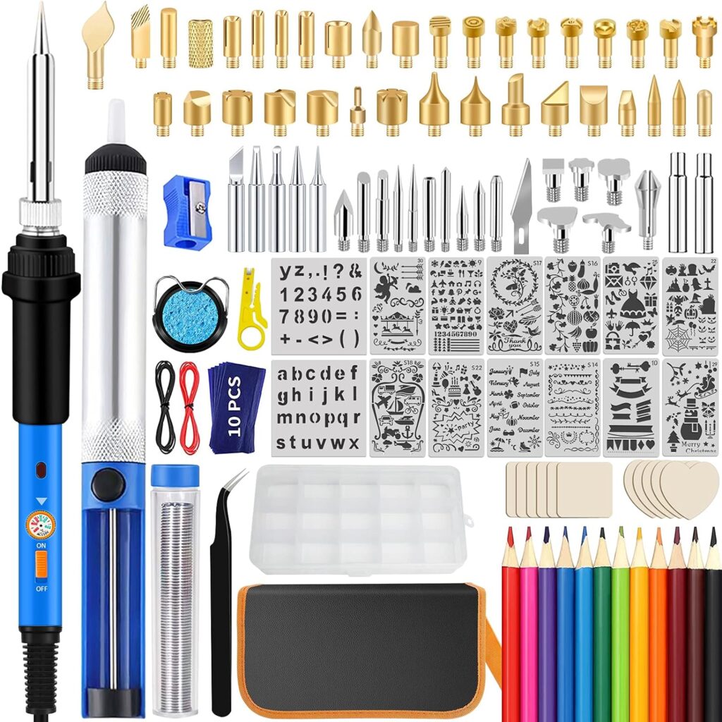 116pcs Wood Burning Kit, Professional Wood Burning Tool with Soldering, DIY Creative Tools Adjustable Temperature 220~480℃ Wood Burner Soldering Pen for Embossing/Carving/Soldering  Pyrography