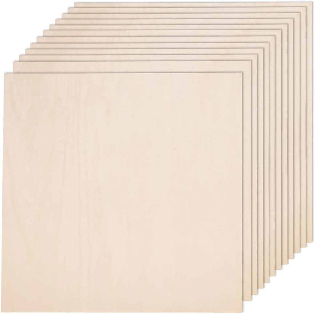 12 Pack Basswood Sheets for Crafts-12 x 12 x 1/8 Inch- 3mm Thick Plywood Sheets with Smooth Surfaces-Unfinished Squares Wood Boards for Laser Cutting, Wood Burning, Architectural Models, Staining