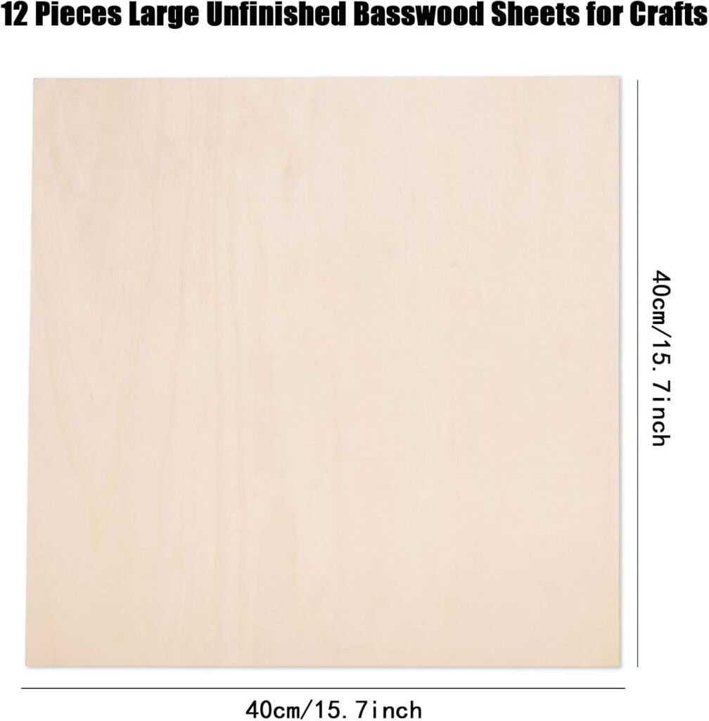 12 Pack Basswood Sheets for Crafts-12 x 12 x 1/8 Inch- 3mm Thick Plywood Sheets with Smooth Surfaces-Unfinished Squares Wood Boards for Laser Cutting, Wood Burning, Architectural Models, Staining