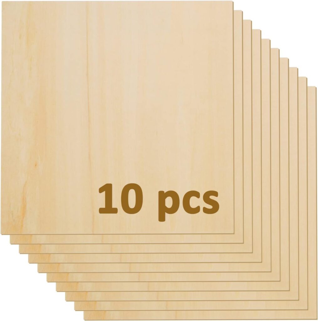 16 Pcs Plywood Basswood Sheets 11.8”x11.8”x1/8” 3mm Unfinished Wood Sheets for Laser Cutting Engraving DIY Painting Modeling (300x300x3mm, 16 Pcs)