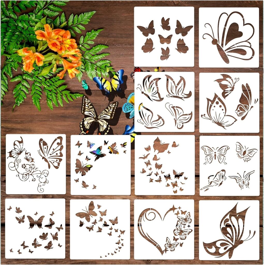 20 Pieces Stencil for Painting, Love Peace Sign Stencil Rainbow Star Heart Flower Stencils Reusable Music Notes Template for DIY Crafts Wood Canvas Paper Fabric Furniture (20pcs peace love)