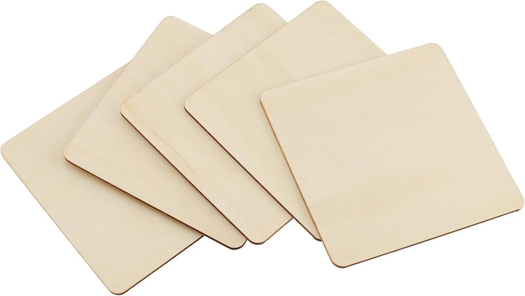 50 Pcs 6x6 Inch Square Wooden, Unfinished Blank Wood Pieces with Round Corner, Natural Square Wooden Cutouts for Crafts Letter Tiles Pyrography Coasters Plaques, 1/8 Inches Thickness