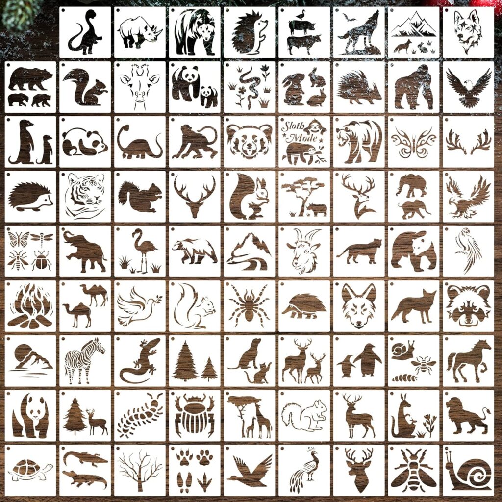 80 Pcs 3 x 3 Inch Stencils for Painting on Wood, Reusable Flower Stencils Farm Stencils Ocean Plastic Stencils Animal Wall Stencil DIY Craft Template Paint Stencils Set for Wall Home Decor