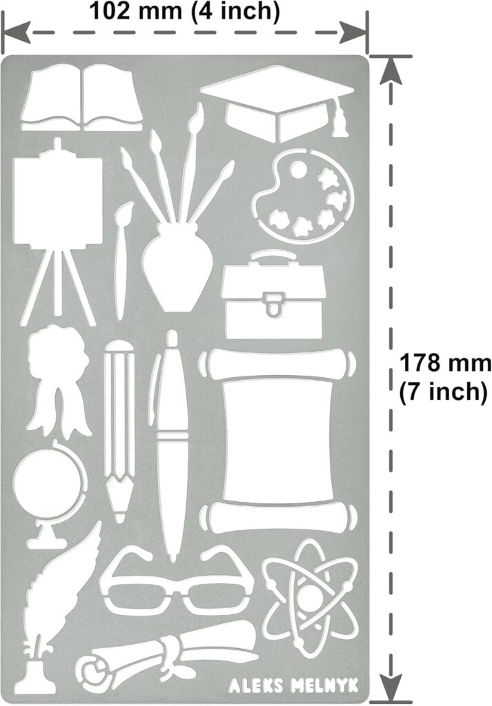 Aleks Melnyk No.19 Metal Journal Stencil, Education, Stainless Steel Stencil 1 PCS, Template Tool for Wood Burning, Pyrography and Engraving, Scrapbooking, Crafting, DIY