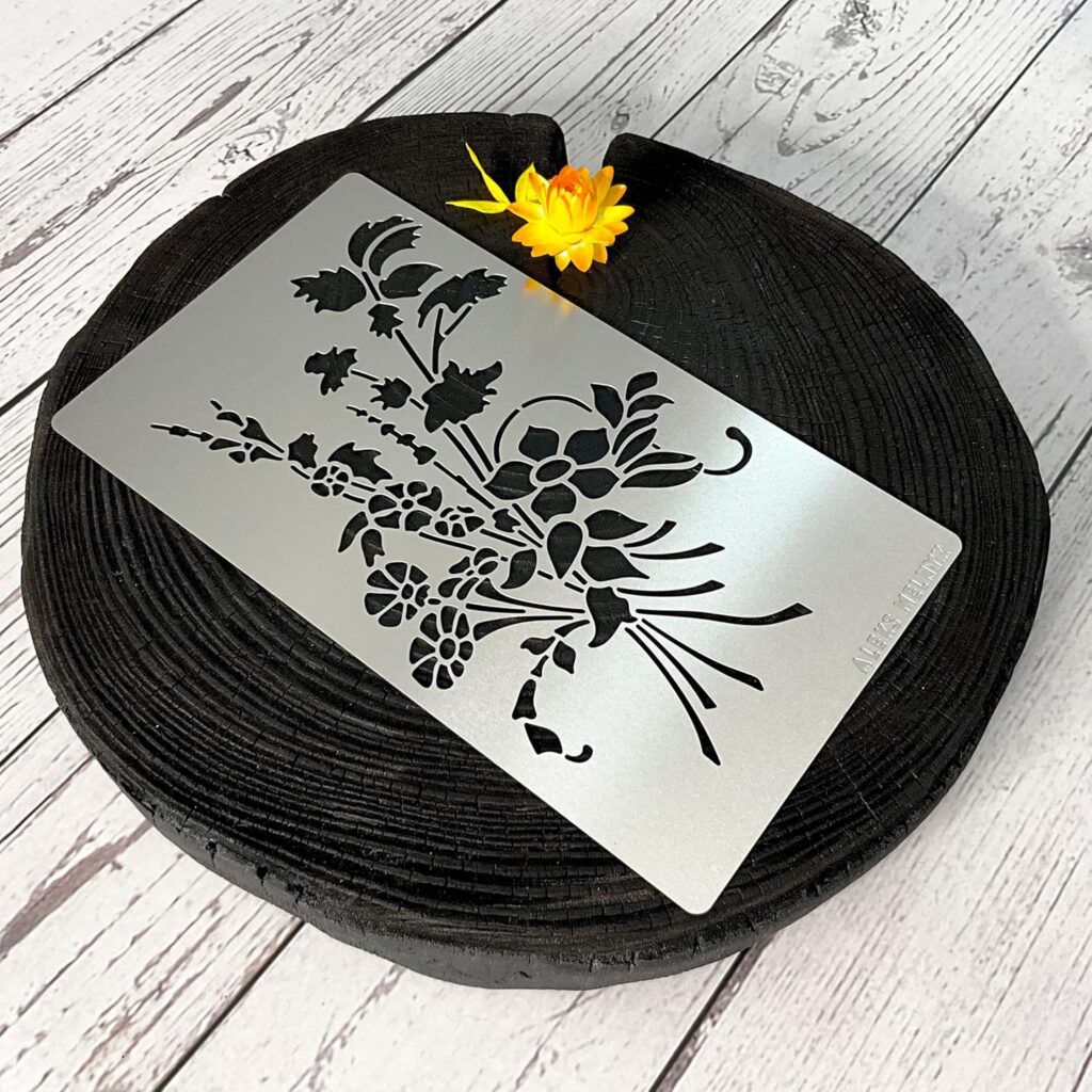 Aleks Melnyk No.274 Metal Stencil, Wild Flower Bouquet, Leaf Blossom, Small Stencil, 1 PCS, Template for Wood Burning, Engraving, Crafting, Scrapbook, Art