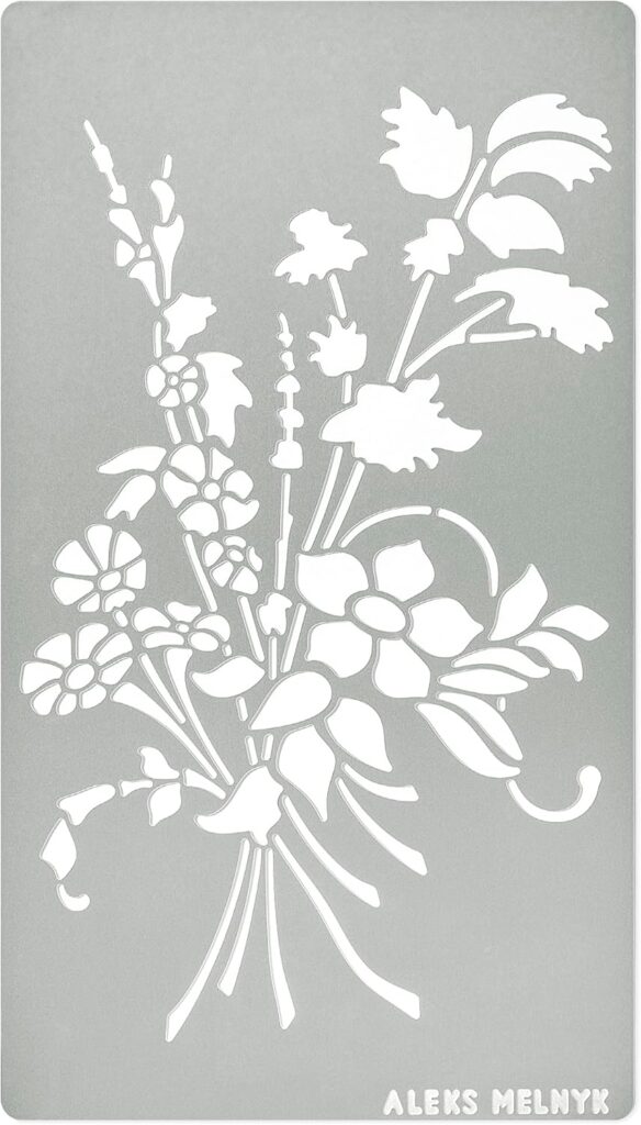 Aleks Melnyk No.274 Metal Stencil, Wild Flower Bouquet, Leaf Blossom, Small Stencil, 1 PCS, Template for Wood Burning, Engraving, Crafting, Scrapbook, Art