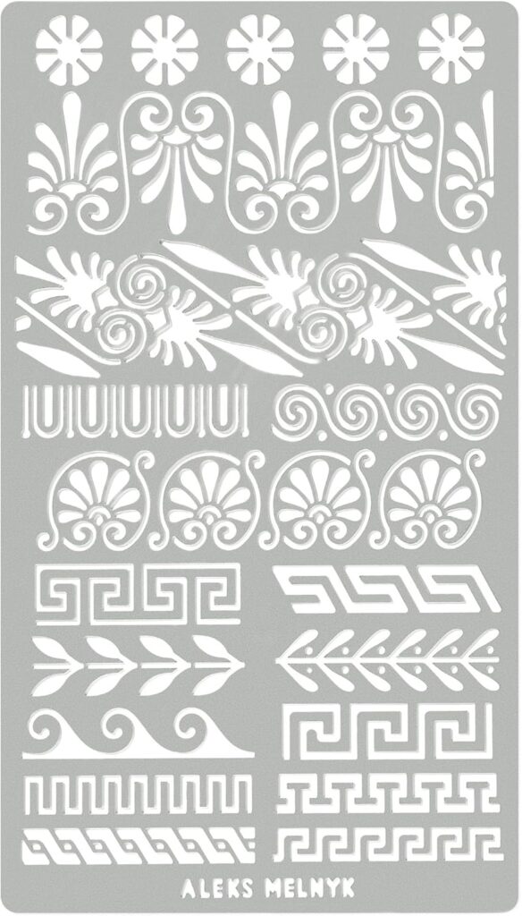 Aleks Melnyk No.36.3 Metal Journal Stencil, Greek Key, Border, Meander, Ornaments, Stainless Steel Stencil, Template Tool for Wood Burning, Pyrography and Engraving, Bullet Journaling, Crafting, DIY