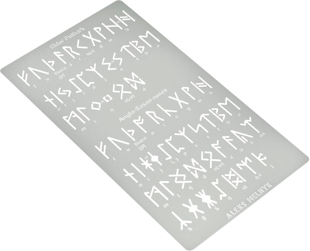 Aleks Melnyk No.409 Metal Stencil, Elder Futhark and Anglo-Saxon Runes 0.5in, Ancient Alphabet, Sigil Magic Alphabet Stencil 1 PCS, Template Wood Burning, Pyrography Engraving, Wicca Stencil, Bookmark