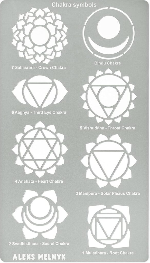 Aleks Melnyk No.415 Metal Stencil, Chakras, Mandala, Yoga, Symbols for Meditation, Om, Sacred Geometry, Template for Wood Burning, Pyrography Engraving, Bookmark, Crafts, Art, DIY