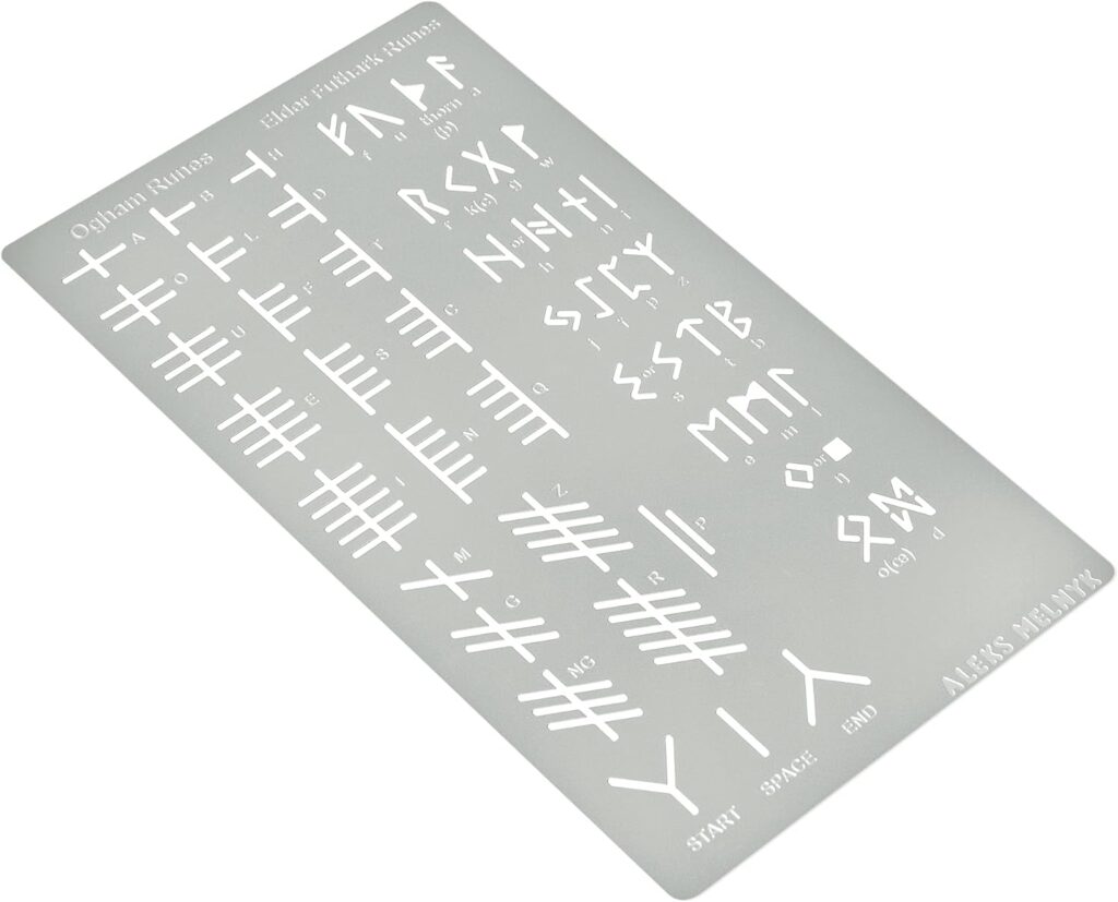 Aleks Melnyk No.421 Metal Stencil, Elder Futhark and Ogham Runes, Ancient Alphabet, Sigil Magic Alphabet Stencil 1 PCS, Letter Template for Wood Burning, Pyrography Engraving, Wicca Stencil, Bookmark