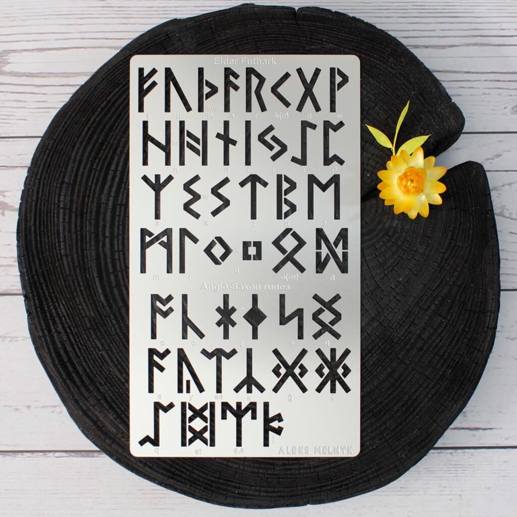 Aleks Melnyk No.489 Metal Stencils, Elder Futhark and Ogham Runes, Ancient Alphabet, Sigil Magic Alphabet Stencils 3 PCS, Letter Templates for Wood Burning, Pyrography Engraving, Wicca Stencils