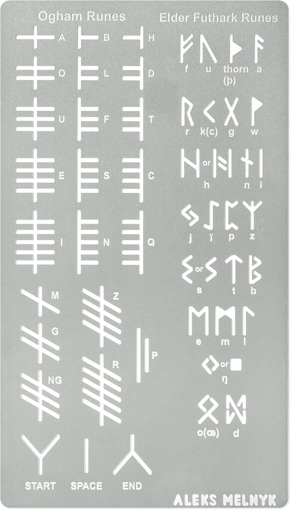 Aleks Melnyk No.489 Metal Stencils, Elder Futhark and Ogham Runes, Ancient Alphabet, Sigil Magic Alphabet Stencils 3 PCS, Letter Templates for Wood Burning, Pyrography Engraving, Wicca Stencils