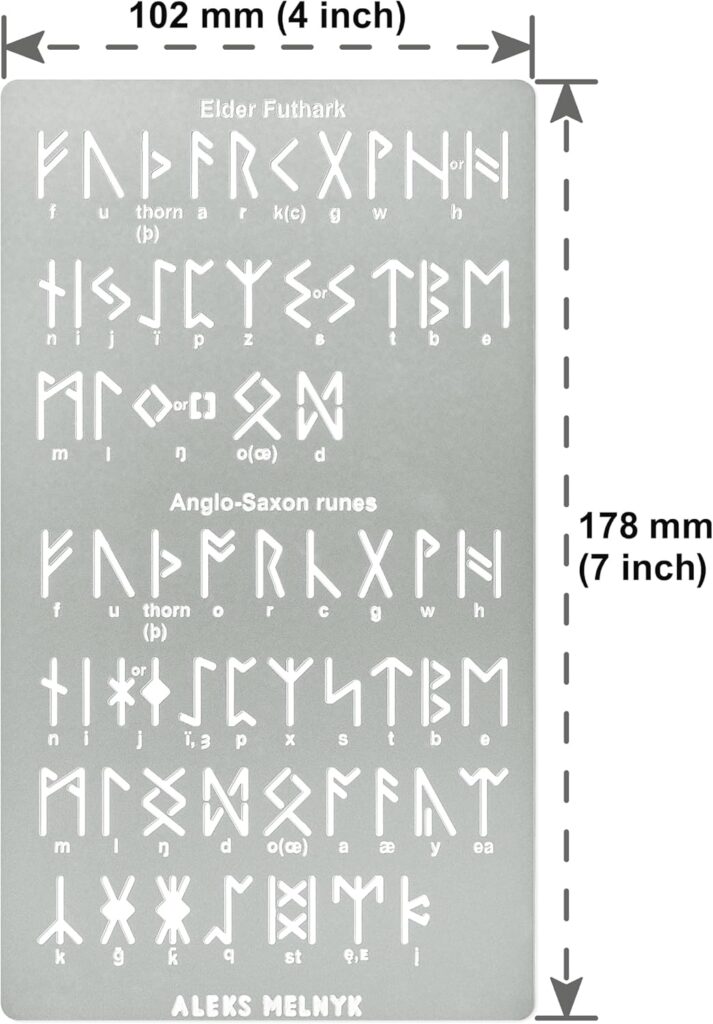 Aleks Melnyk No.489 Metal Stencils, Elder Futhark and Ogham Runes, Ancient Alphabet, Sigil Magic Alphabet Stencils 3 PCS, Letter Templates for Wood Burning, Pyrography Engraving, Wicca Stencils