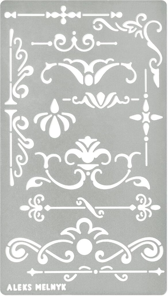 Aleks Melnyk No.5 Metal Journal Stencil, Wood Burning, Flowers and Vines, Ornament, Vintage, Stencil Patterns, Pyrography, Engraving, Template for Painting on Wood, Furniture Crafts, Bullet Journaling