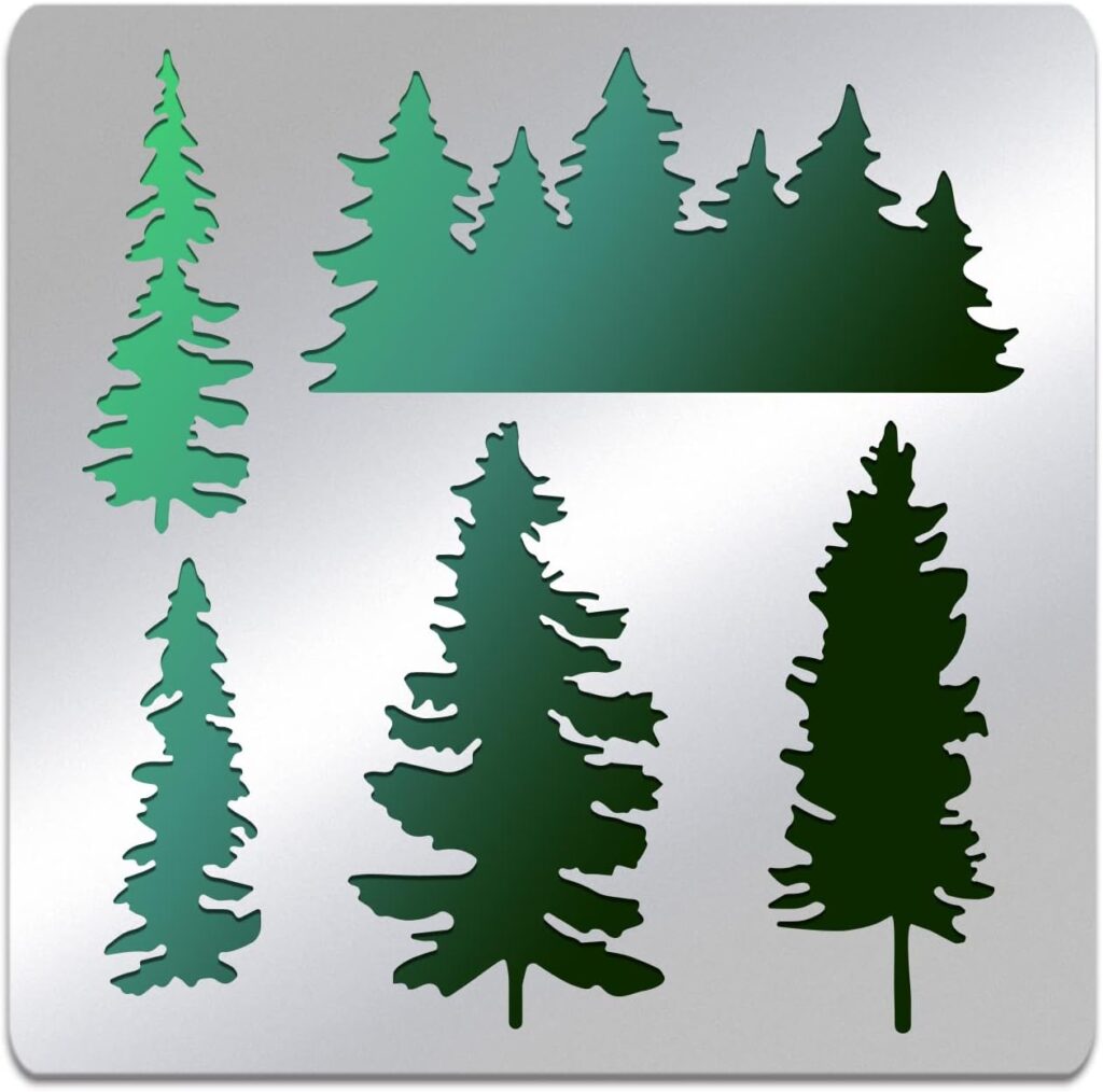 BENECREAT Pine Tree Stainless Steel Stencil Template, 6x6 Inch Forest Metal Journal Stencils Templates Tool for Wood Burning Pyrography Drawing and Engraving